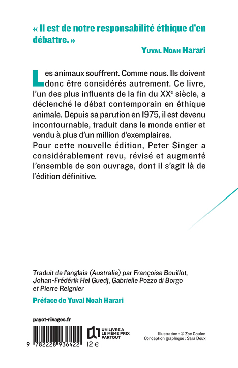 La Libération animale (édition définitive) - Peter Singer, Yuval Noah Harari, Jean-Baptiste Jeangène Vilmer - PAYOT