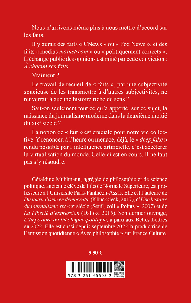 Pour les faits - Géraldine Muhlmann - BELLES LETTRES