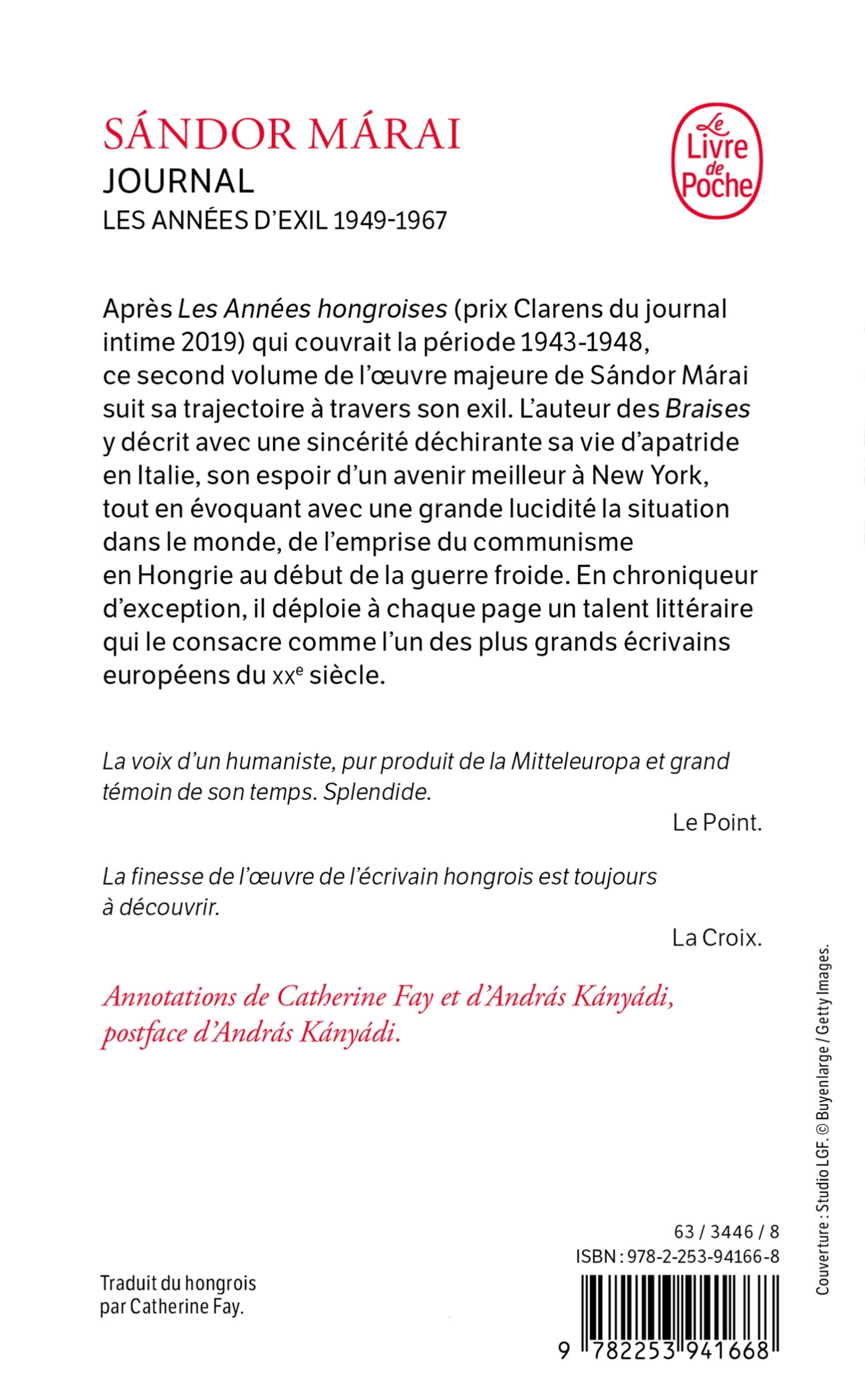 Journal - Les années d'exil 1949-1967 - SANDOR MARAI - LGF