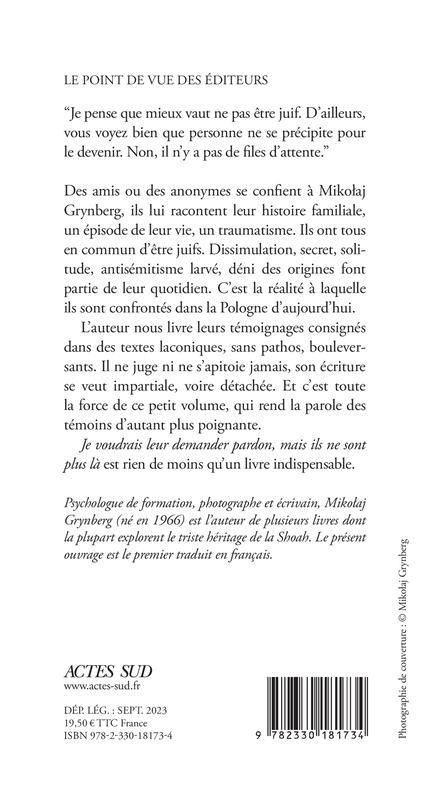 Je voudrais leur demander pardon, mais ils ne sont plus là - Mikolaj Grynberg, Margot Carlier - ACTES SUD