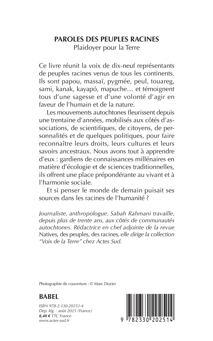 Paroles des peuples racines - Sabah Rahmani, Marc Dozier, Pierre Rabhi - ACTES SUD