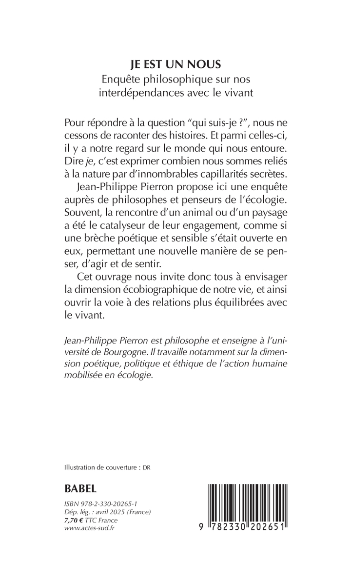 Je est un nous - Jean-Philippe Pierron - ACTES SUD