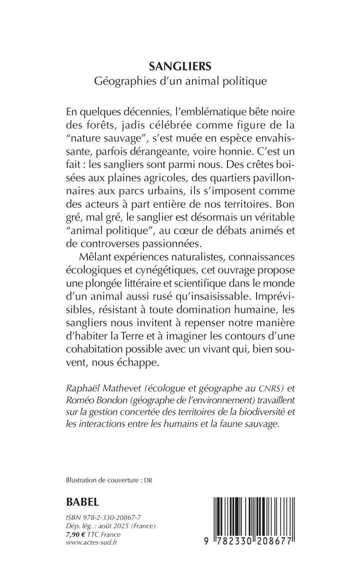Sangliers, géographies d'un animal politique - Roméo Bondon, Raphaël Mathevet - ACTES SUD