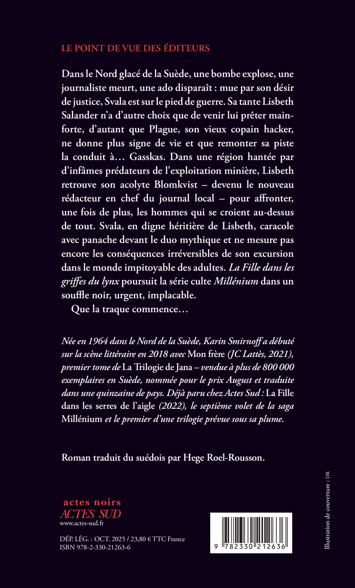 Millénium 8 - La Fille dans les griffes du lynx -  SMIRNOFF KARIN/ROEL ROUSSON HEGE, Karin Smirnoff - ACTES SUD