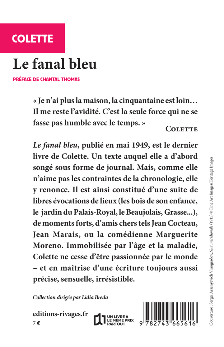 Le fanal bleu -  Colette, Chantal Thomas - RIVAGES