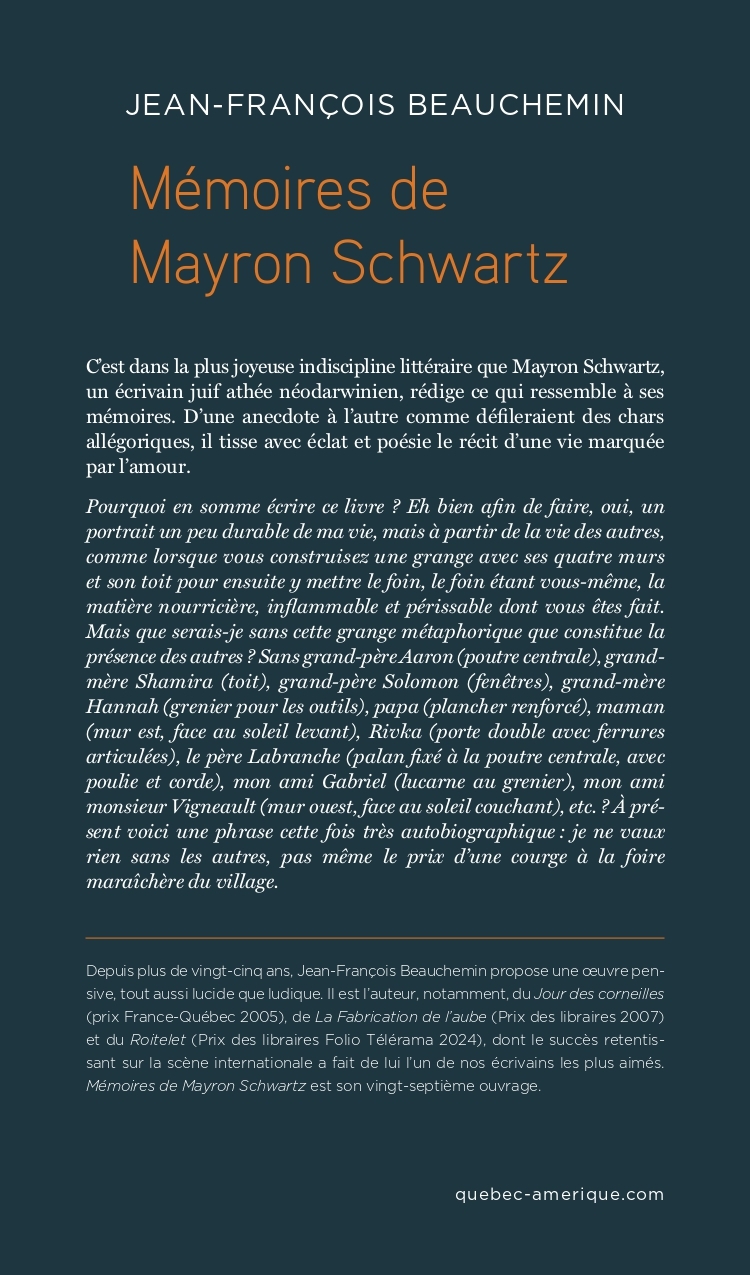 Mémoires de Mayron Schwartz - Jean-François Beauchemin - QUEBEC AMERIQUE