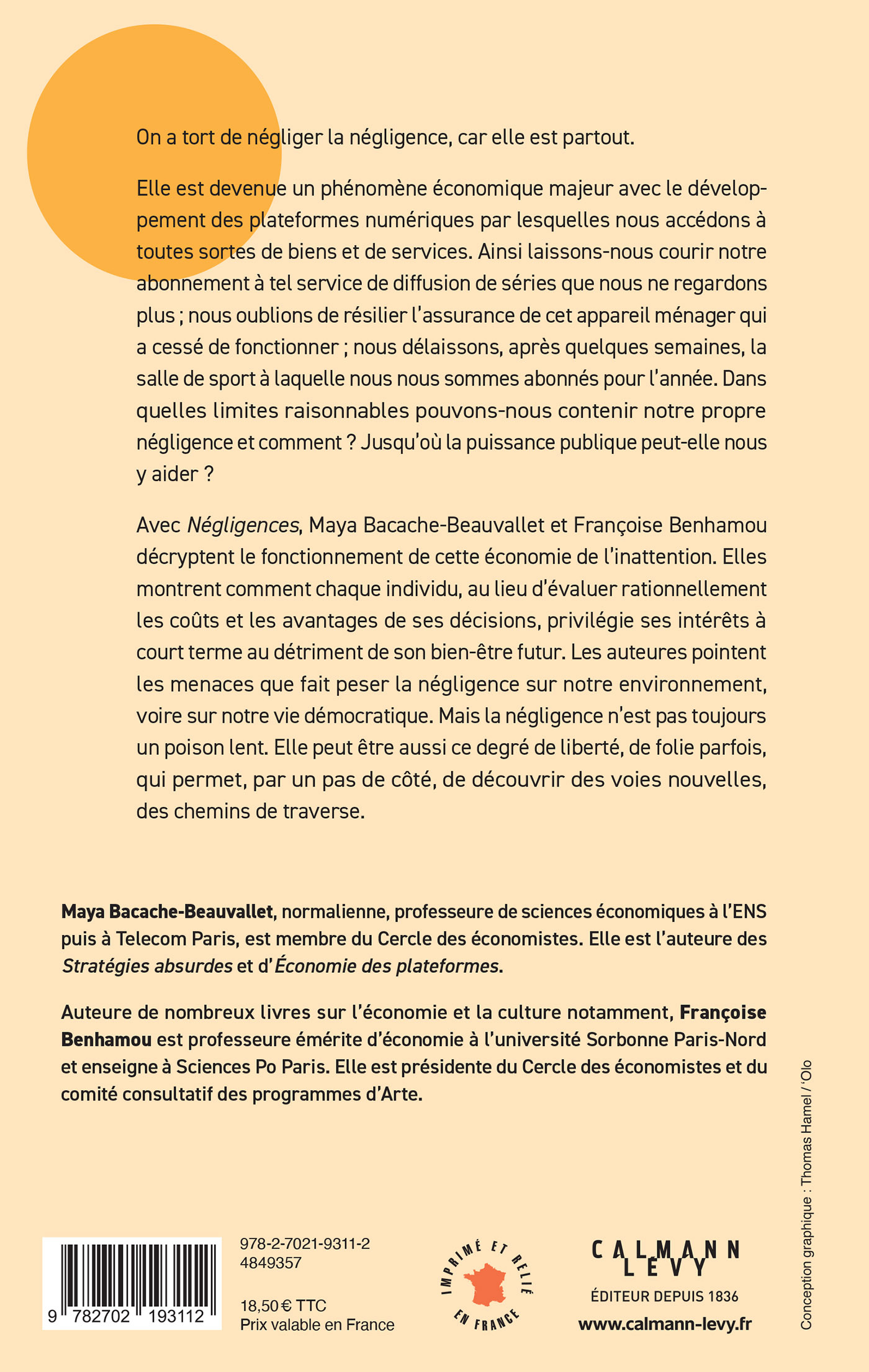 Négligences - Maya Bacache, Françoise Benhamou - CALMANN-LEVY