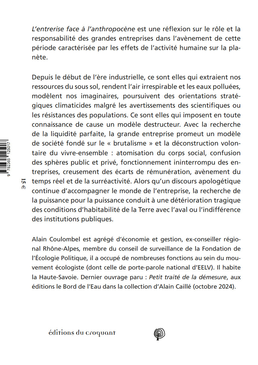 L’entreprise face à l’anthropocène - Alain COULOMBEL - CROQUANT
