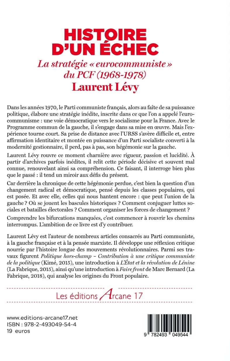 Histoire d'un échec - Laurent Levy - ARCANE 17