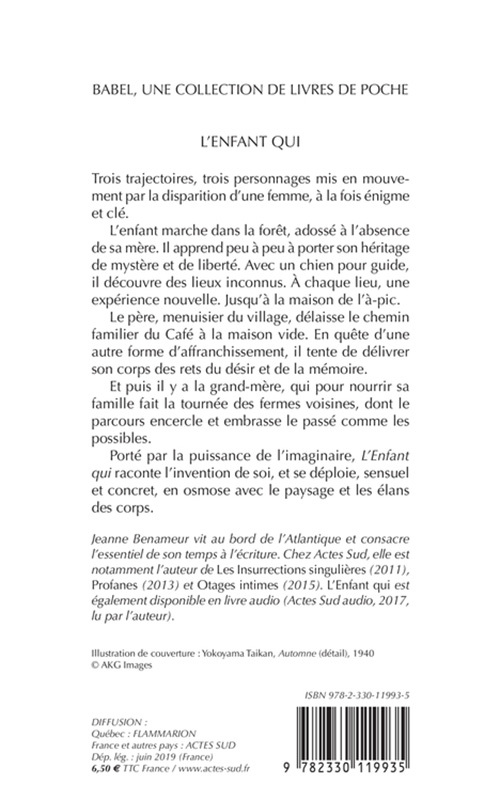 L'Enfant qui - Jeanne Benameur - ACTES SUD