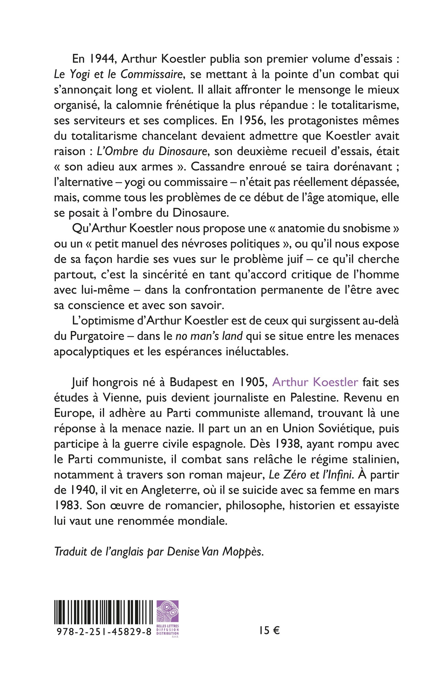 L'Ombre du dinosaure - Arthur Koestler - BELLES LETTRES