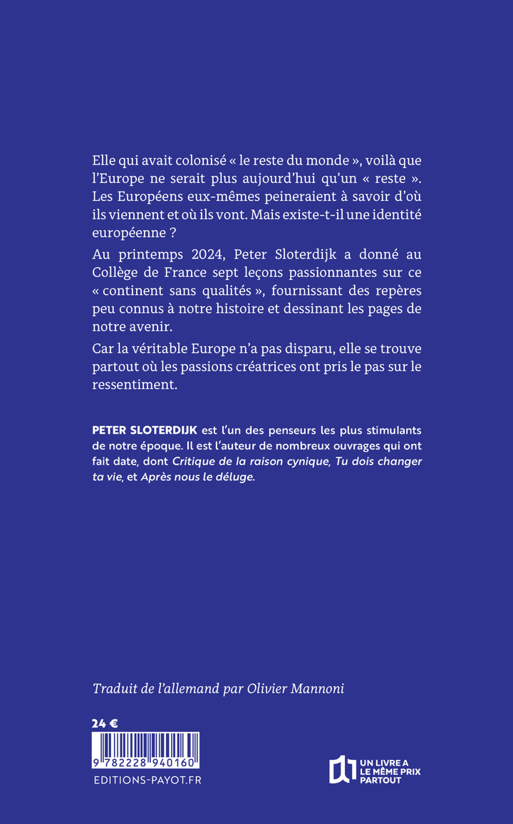 Le livre de l'Europe - Peter Sloterdijk - PAYOT