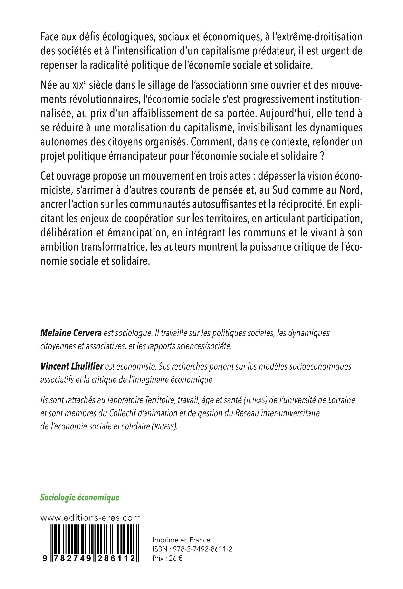 Le défi politique de l'économie sociale et solidaire - Vincent Lhuillier, Mélaine Cervera - ERES