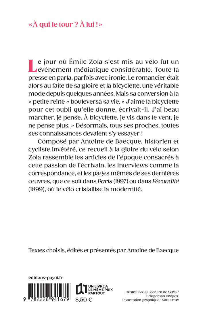 Grand éloge du vélo - Émile Zola, Antoine de Baecque - PAYOT