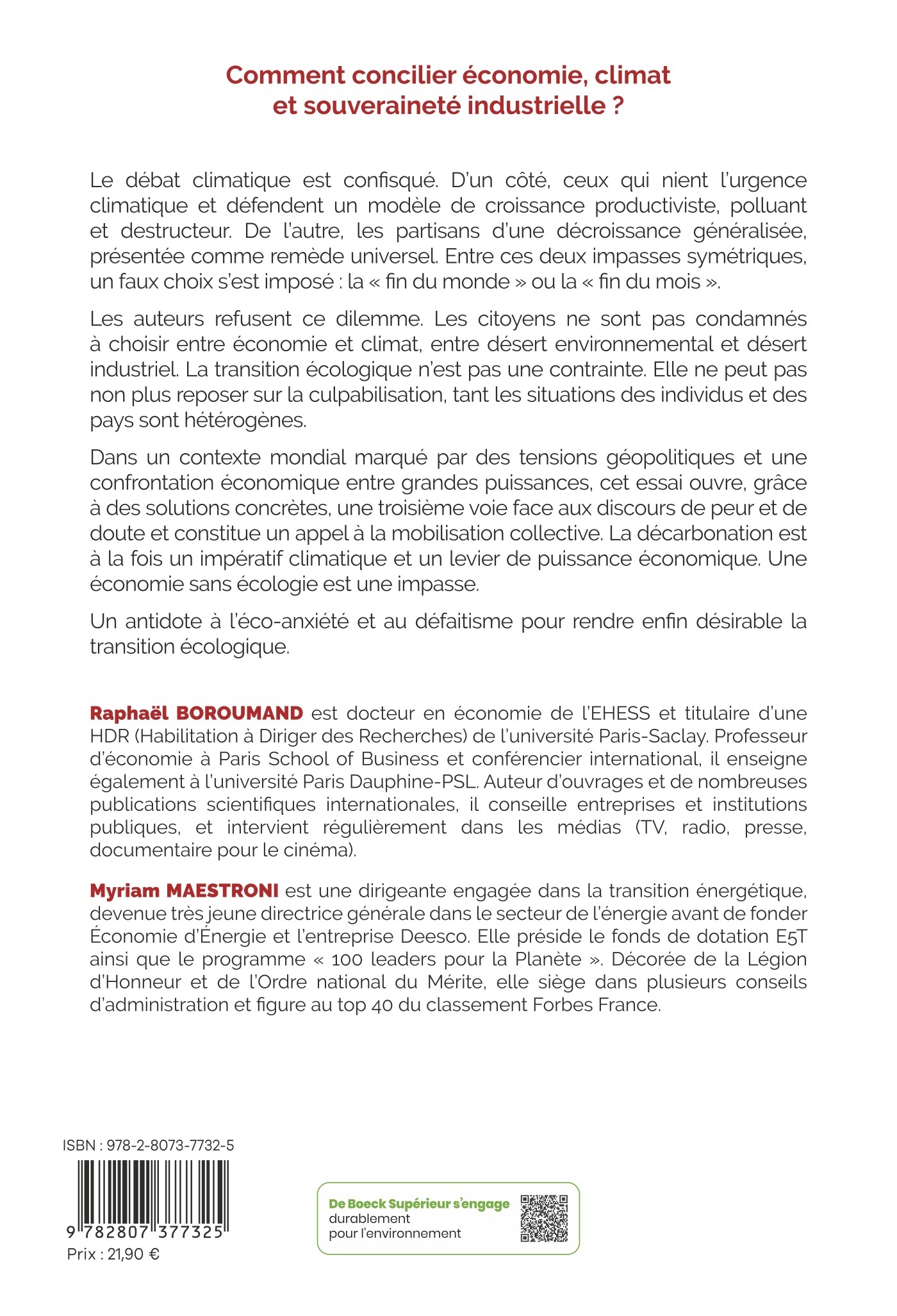 Économie et climat : le faux dilemme - Raphaël Homayoun Boroumand, Myriam Maestroni - DE BOECK SUP